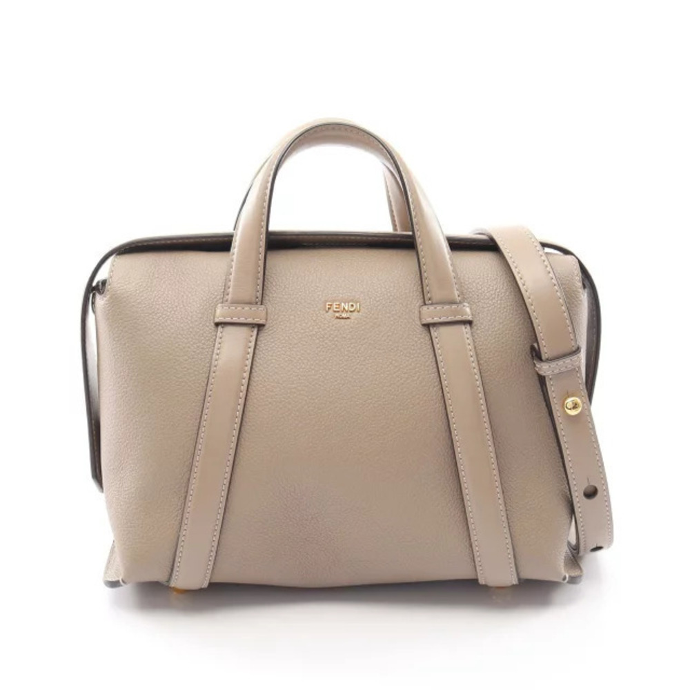 Fendi Boston Handbag Leather Beige Cream